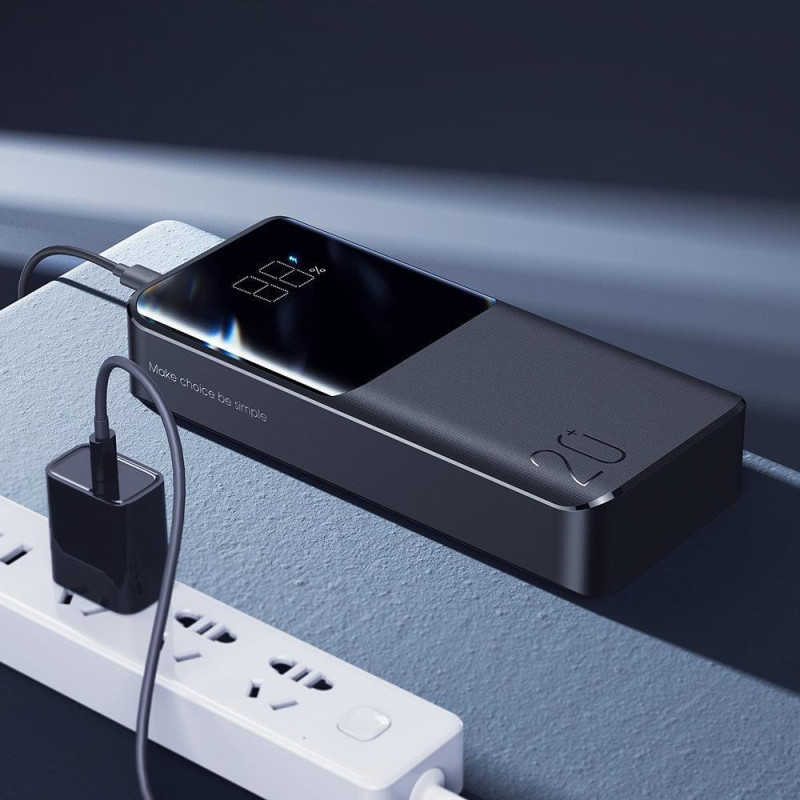 Powerbank 20000mAh 15W kabelis USB-C laidas juodas