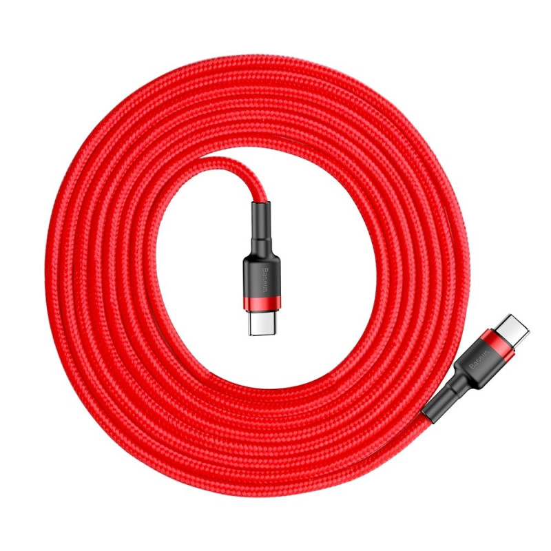 Patvarus lankstus laidas USB-C PD PD 2.0 60W 20V 3A QC3.0 2M raudonas