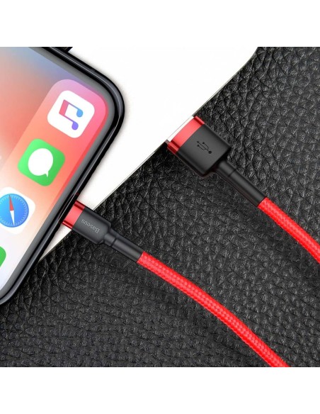 Patvarus lankstus kabelis USB laidas iPhone iPhone Lightning QC3.0 2.4A 0.5M raudonas Patvarus lankstus kabelis USB laidas iPhone iPhone Lightning QC3.0 2.4A 0.5M raudonas
