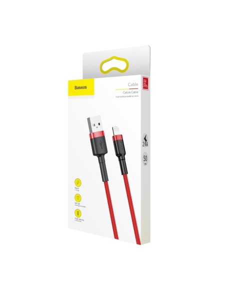 Patvarus lankstus kabelis USB laidas iPhone iPhone Lightning QC3.0 2.4A 0.5M raudonas Patvarus lankstus kabelis USB laidas iPhone iPhone Lightning QC3.0 2.4A 0.5M raudonas