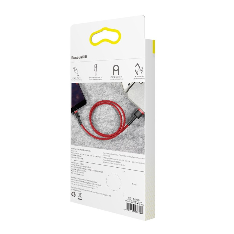 Patvarus lankstus kabelis USB laidas iPhone iPhone Lightning QC3.0 2.4A 0.5M raudonas