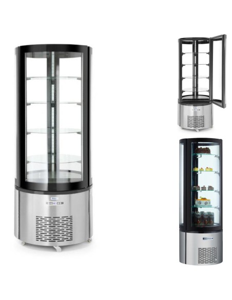 Apvali konditerinė šaldymo vitrina su 4 lentynomis LED 360L