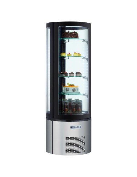 Apvali konditerinė šaldymo vitrina su 4 lentynomis LED 360L