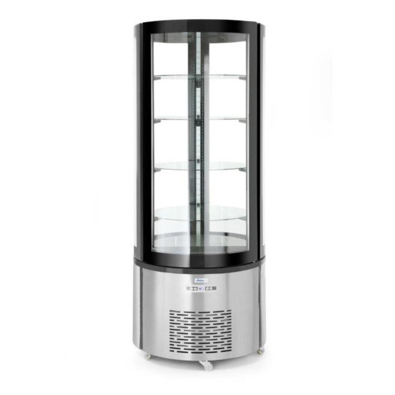 Apvali konditerinė šaldymo vitrina su 4 lentynomis LED 360L
