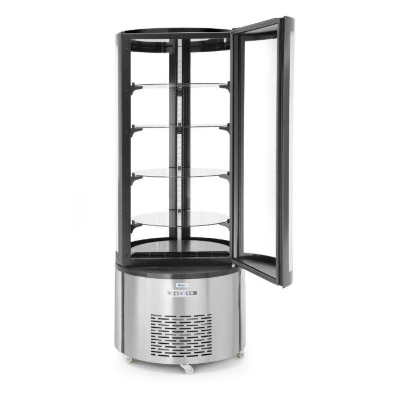 Apvali konditerinė šaldymo vitrina su 4 lentynomis LED 360L