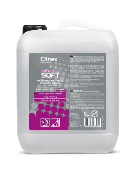 Grindų blizgesio priemonė vinilo teraco plytelės betonas PVC CLINEX Dispersion SOFT 5L Grindų blizgesio priemonė vinilo teraco plytelės betonas PVC CLINEX Dispersion SOFT 5L