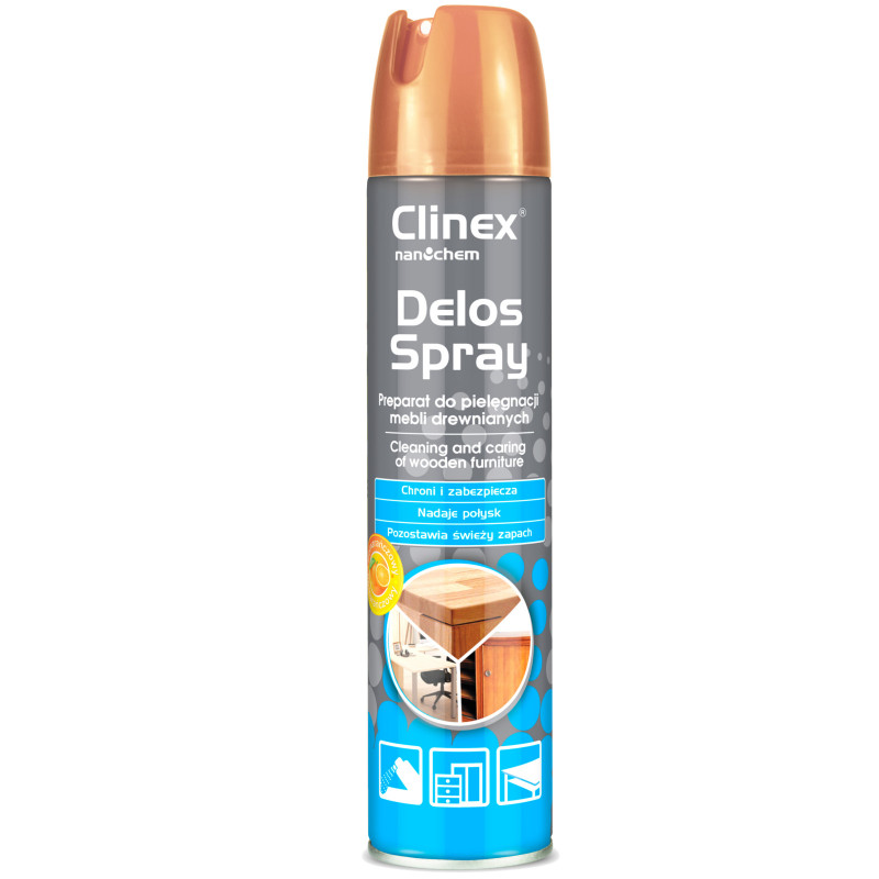 Baldų valiklis pašalina nešvarumus, dulkes, rankų pėdsakus ir blizgesį CLINEX Delos Spray 300ml
