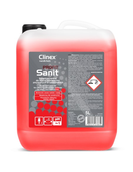 Stiprus koncentratas sanitarinėms patalpoms, glazūrai, vonioms, pisuarams, praustuvams valyti CLINEX PROFIT Sanit 5L Stiprus koncentratas sanitarinėms patalpoms, glazūrai, vonioms, pisuarams, praustuvams valyti CLINEX PROFIT Sanit 5L