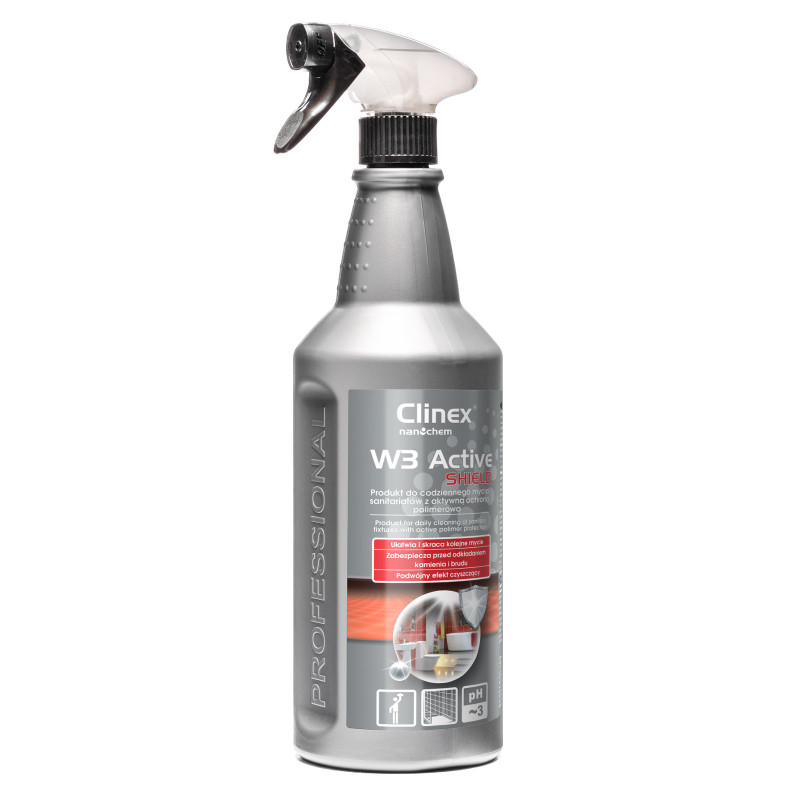 Preparatas vonios tualetui valyti pašalina rūdis ir apnašas nuo muilo CLINEX W3 Active SHIELD 1L