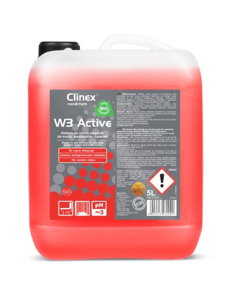 Santechnikos ir vonios valiklis citrinų rūgšties pagrindu CLINEX W3 Active BIO 5L Santechnikos ir vonios valiklis citrinų rūgšties pagrindu CLINEX W3 Active BIO 5L