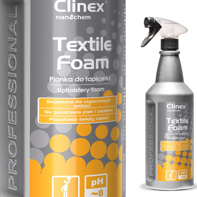 Skalbimo putos, skirtos valyti dėmes nuo kilimų, baldų ir apmušalų CLINEX Textile Foam 1L Skalbimo putos, skirtos valyti dėmes nuo kilimų, baldų ir apmušalų CLINEX Textile Foam 1L