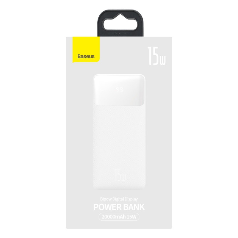 Bipow greito įkrovimo maitinimo blokas 20000mAh 15W USB microUSB 25cm baltas