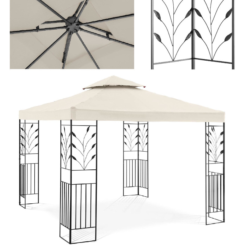 Sodo paviljono dekoratyvinė pavėsinė sulankstoma 3 x 3 x 2,6 m kremo