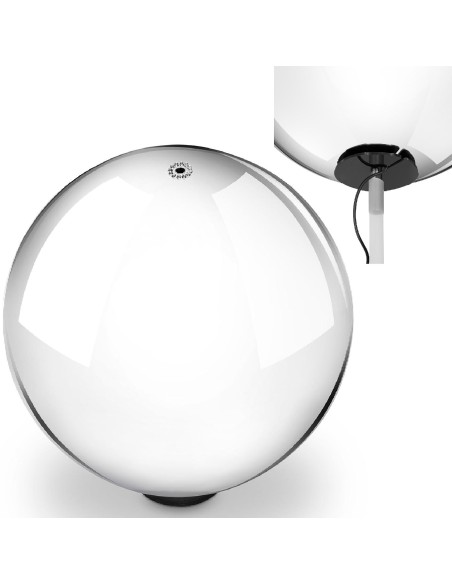 Sodo fontano rutulys pagamintas iš nerūdijančio plieno su LED foniniu apšvietimu. 40 cm Sodo fontano rutulys pagamintas iš nerūdijančio plieno su LED foniniu apšvietimu. 40 cm