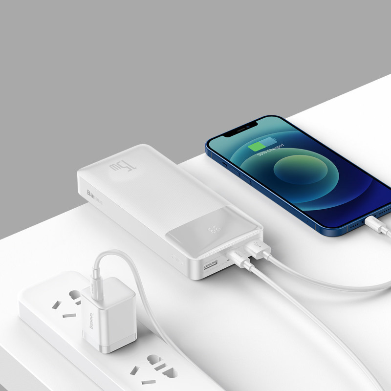 Bipow greito įkrovimo maitinimo blokas 20000mAh 15W USB microUSB 25cm baltas