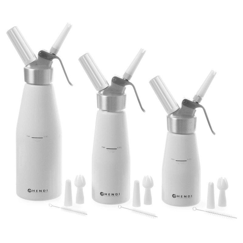 N2O Kitchen Line plaktos grietinėlės sifono rinkinys + 3 purkštukai 0,25L - baltas - HENDI 588031