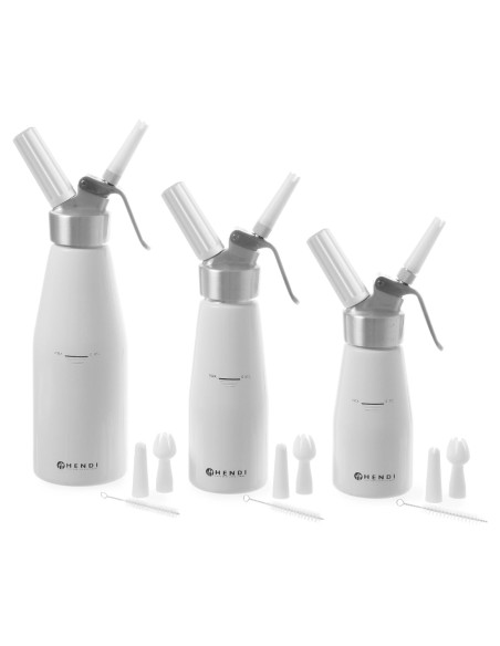 N2O Kitchen Line plaktos grietinėlės sifono rinkinys + 3 purkštukai 0,25L - baltas - HENDI 588031
