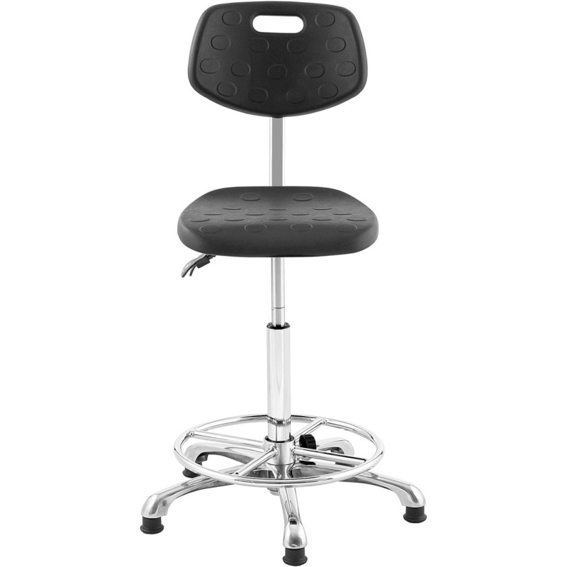 Dirbtuvių darbo kėdė su atlošu ir kojų atrama CHROM iki 120 kg 515-780 mm juoda