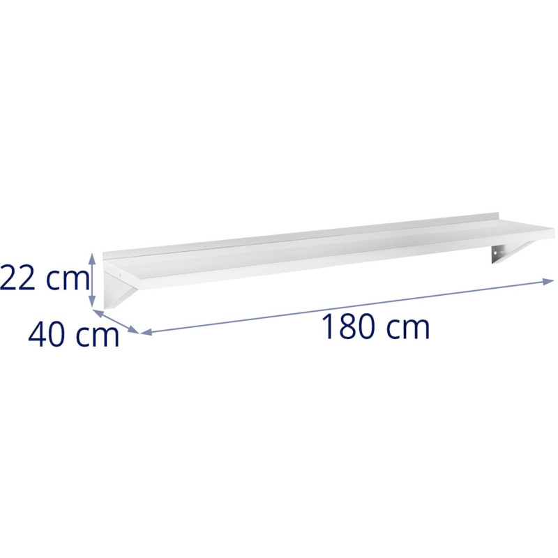 Virtuvės sieninė lentyna iš plieno iki 80 kg 180 x 40 cm