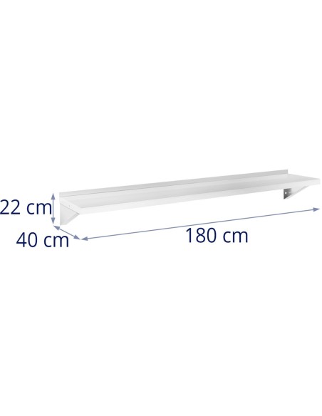 Virtuvės sieninė lentyna iš plieno iki 80 kg 180 x 40 cm Virtuvės sieninė lentyna iš plieno iki 80 kg 180 x 40 cm