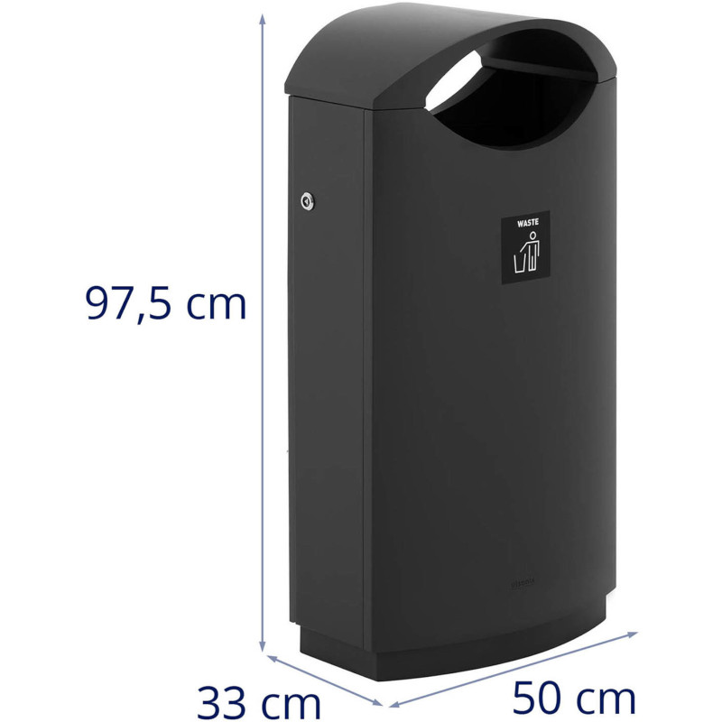 Lauko šiukšliadėžė miesto atliekoms su stogeliu, atidaroma STEEL 68 l juoda