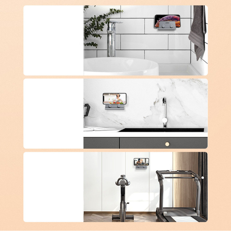 Sieninis laikiklis išmaniajam telefonui ir planšetiniam kompiuteriui, metalinė juoda lipni pakaba