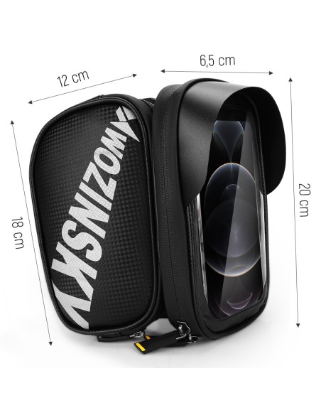 Dviračio rėmo krepšys su telefono dėklu 1,5 l juodos spalvos