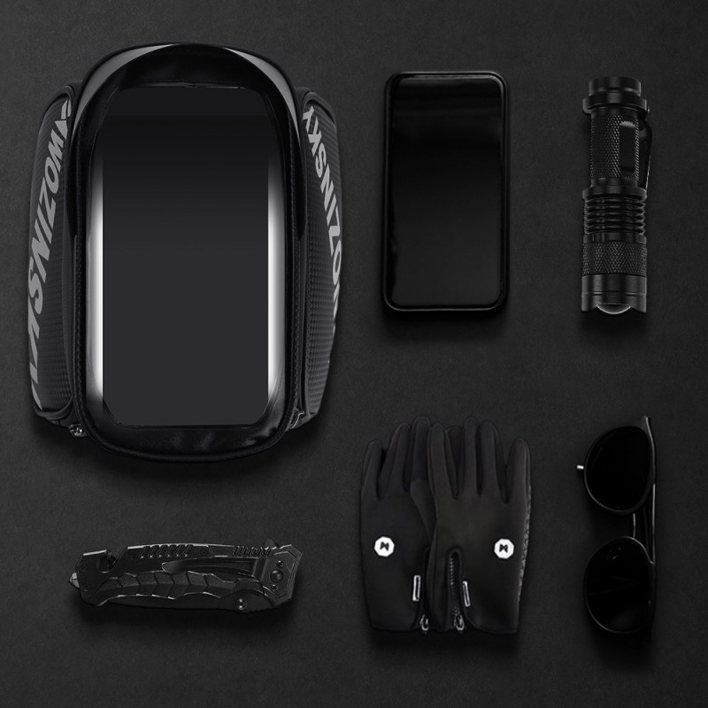 Dviračio rėmo krepšys su telefono dėklu 1,5 l juodos spalvos