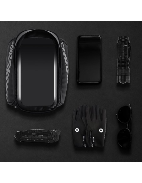 Dviračio rėmo krepšys su telefono dėklu 1,5 l juodos spalvos