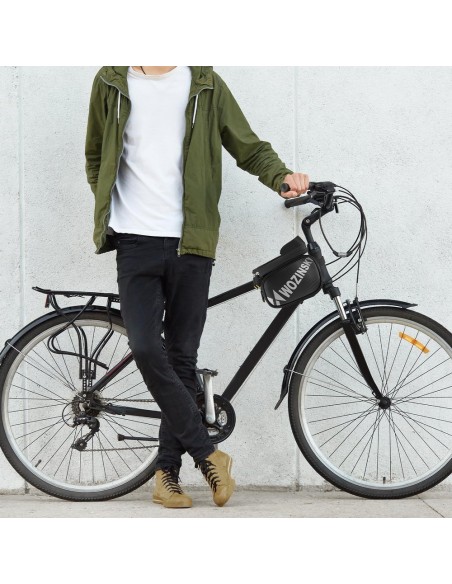 Dviračio rėmo krepšys su telefono dėklu 1,5 l juodos spalvos