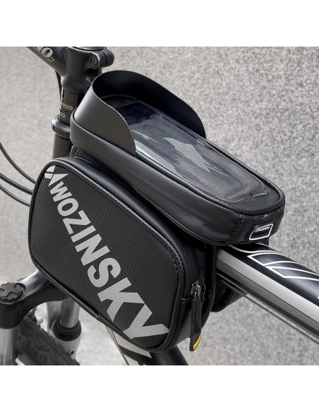 Dviračio rėmo krepšys su telefono dėklu 1,5 l juodos spalvos