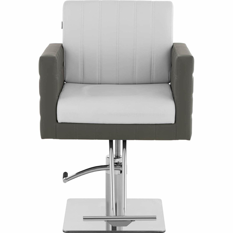 Kosmetinė kirpyklos kėdė su kėdute, aukštis 57-72 cm, pilka ir balta