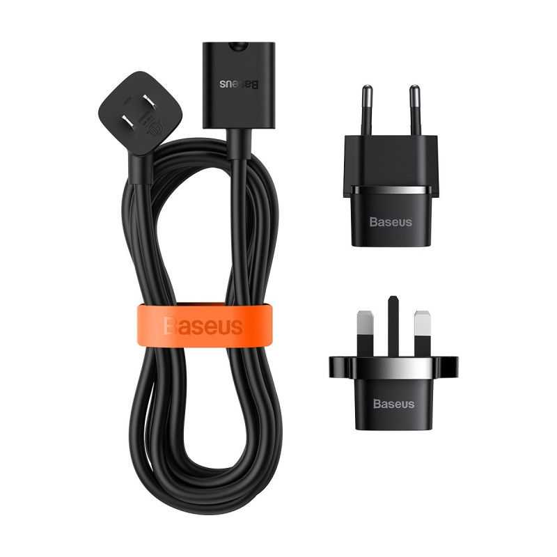 Prailginimo laidas su mini maitinimo juostele PowerCombo 1m EU ir UK juoda