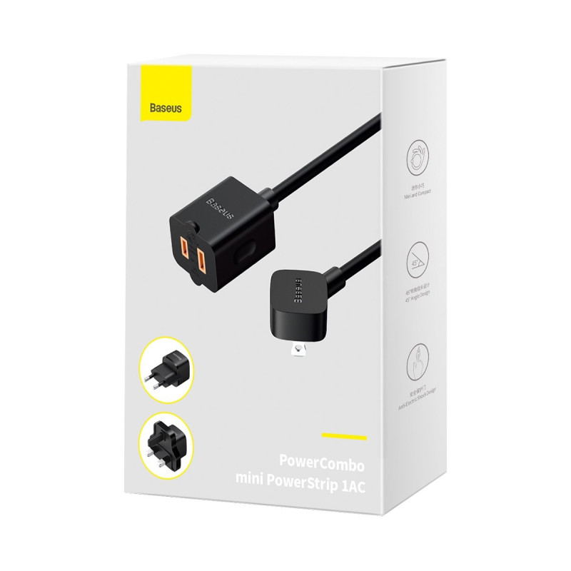 Prailginimo laidas su mini maitinimo juostele PowerCombo 1m EU ir UK juoda