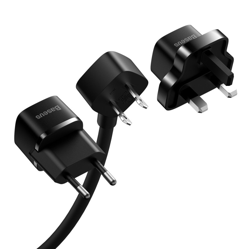Prailginimo laidas su mini maitinimo juostele PowerCombo 1m EU ir UK juoda