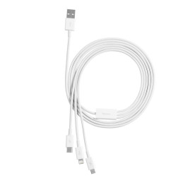 Puikus trys viename USB laidas iPhone Lightning USB-C microUSB 3,5 A 1,5 m baltas