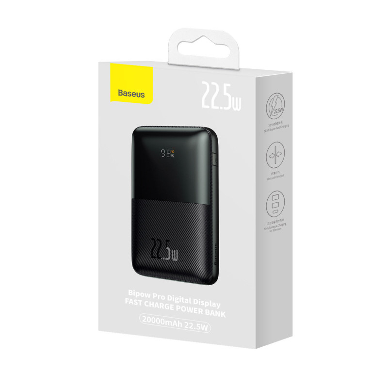 Powerbank Bipow Pro 20000mAh 22,5W su USB-C laidu 0,3m juodas