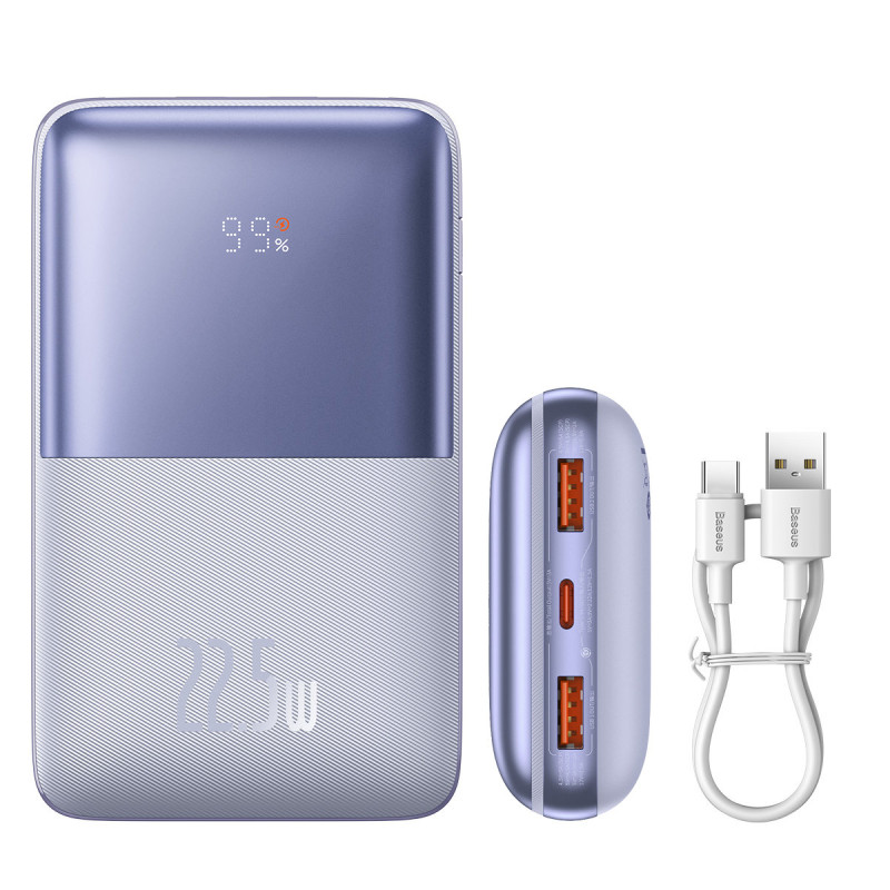 Powerbank Bipow Pro 20000mAh 22,5W su USB-C laidu 0,3m violetinė