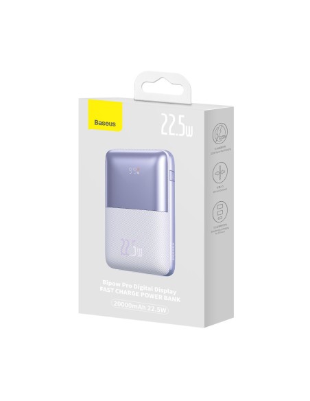 Powerbank Bipow Pro 20000mAh 22,5W su USB-C laidu 0,3m violetinė