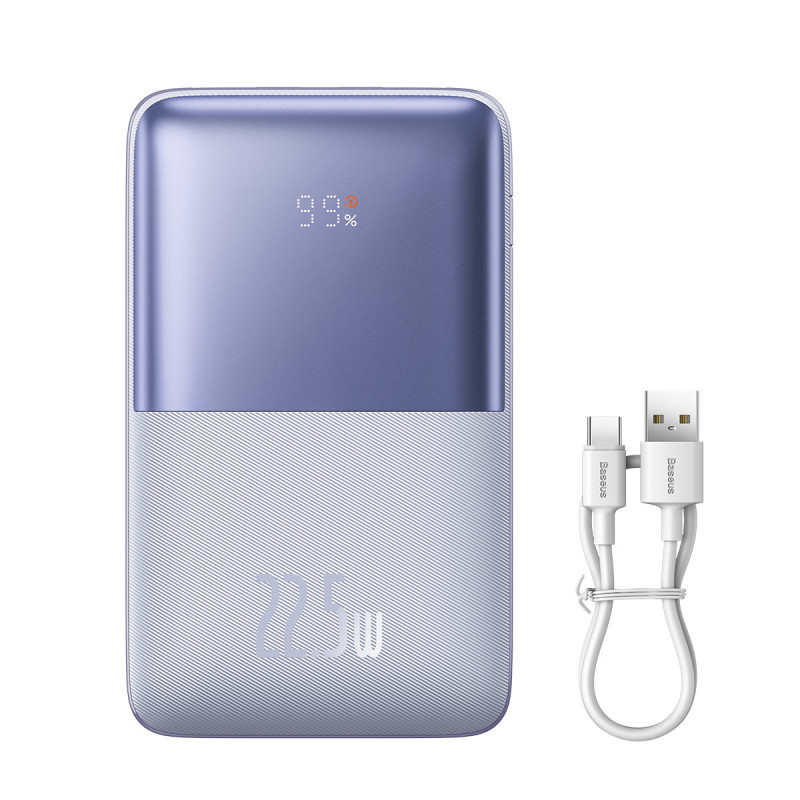 Powerbank Bipow Pro 20000mAh 22,5W su USB-C laidu 0,3m violetinė