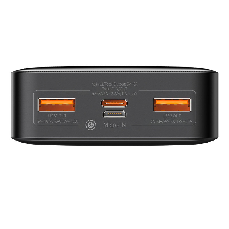 Bipow maitinimo blokas su greito įkrovimo 20000mAh USB-A microUSB laidu 0,25m juodas