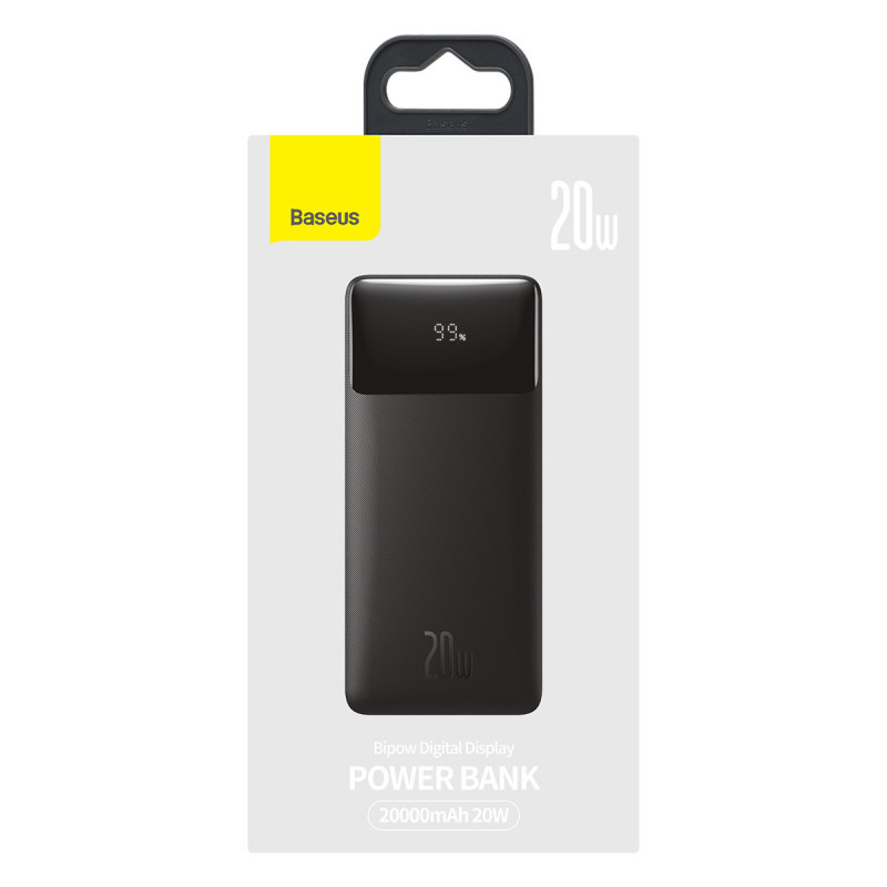 Bipow maitinimo blokas su greito įkrovimo 20000mAh USB-A microUSB laidu 0,25m juodas