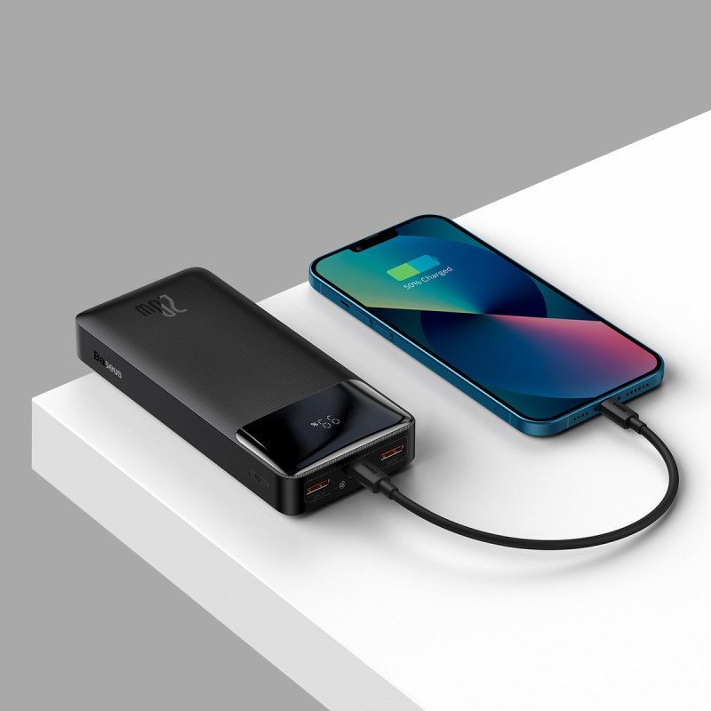 Bipow maitinimo blokas su greito įkrovimo 20000mAh USB-A microUSB laidu 0,25m juodas
