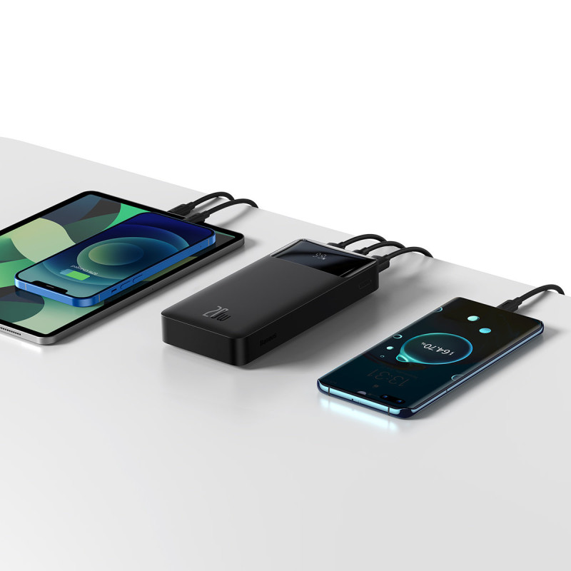 Bipow maitinimo blokas su greito įkrovimo 20000mAh USB-A microUSB laidu 0,25m juodas