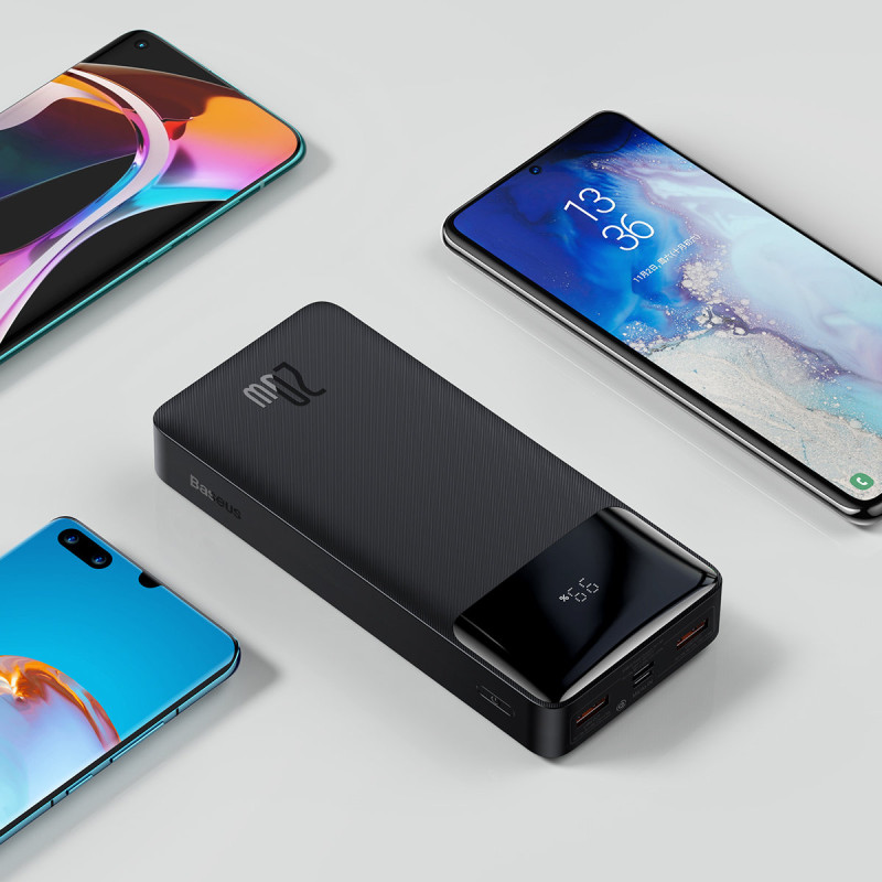 Bipow maitinimo blokas su greito įkrovimo 20000mAh USB-A microUSB laidu 0,25m juodas