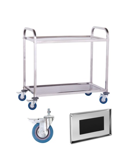 Serviravimo vežimėlis su 2 lentynomis iš nerūdijančio plieno