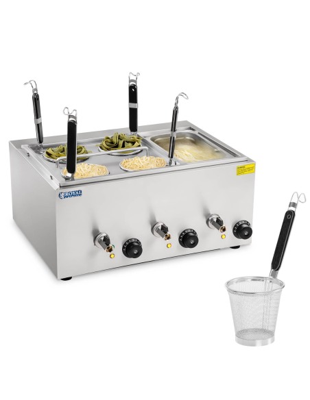 Makaroniarka viryklė makaronams ir koldūnams virti su bain marie 3 kameros su čiaupais Makaroniarka viryklė makaronams ir koldūnams virti su bain marie 3 kameros su čiaupais