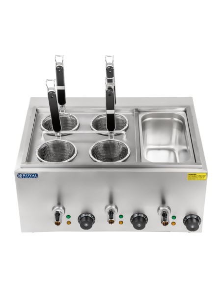 Makaroniarka viryklė makaronams ir koldūnams virti su bain marie 3 kameros su čiaupais Makaroniarka viryklė makaronams ir koldūnams virti su bain marie 3 kameros su čiaupais