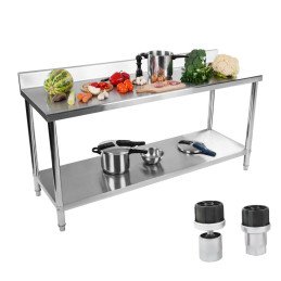Virtuvinis stalas su nerūdijančio plieno stalviršiu su apvadu ir apatine lentyna 180x60cm
