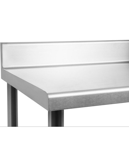 Virtuvinis stalas su nerūdijančio plieno stalviršiu su apvadu ir apatine lentyna 180x60cm Virtuvinis stalas su nerūdijančio plieno stalviršiu su apvadu ir apatine lentyna 180x60cm